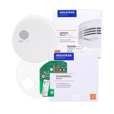 Hekatron Set Rauchmelder Genius Plus X mit Funkmodul Pro X + Klebepad