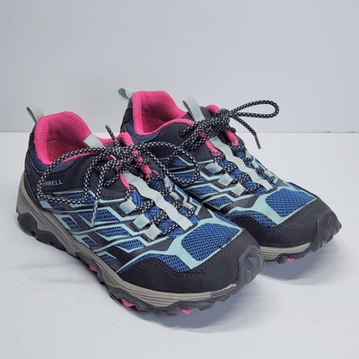 Merrell Moab FST Low Waterproof Hiking Shoes Girls Size 2.5 Blue Pink Sneakers