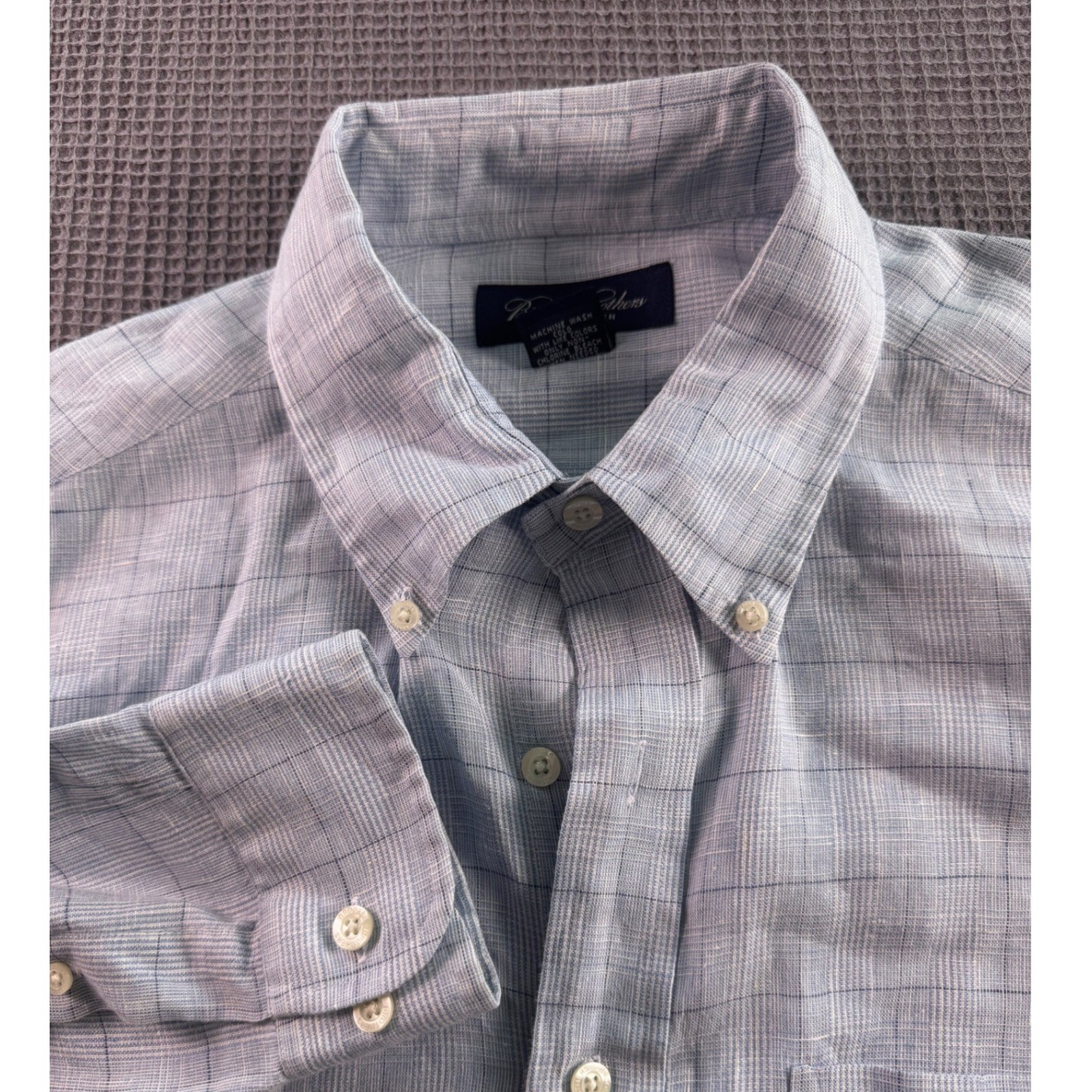 Brooks Brothers Irish Linen Button Down Shirt Mens XL Window Pane Vintage 90s thumbnail 4