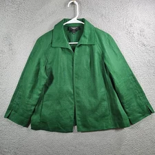 Talbots Linen Open Front Blazer Jacket Women Large Green