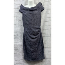 Jolie Moi Bardot Collar Pencil Dress Size 10 Ruched Grey Lace Occasion Party