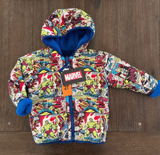 NWT MARVEL Avengers All Over Print Reversible Puffer Fleece Jacket Size 2T Hood