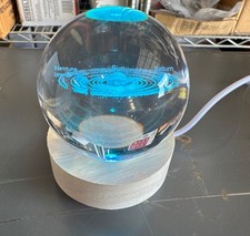 3D Art Crystal Ball Night Light Solar System Color changing USB Wood Base