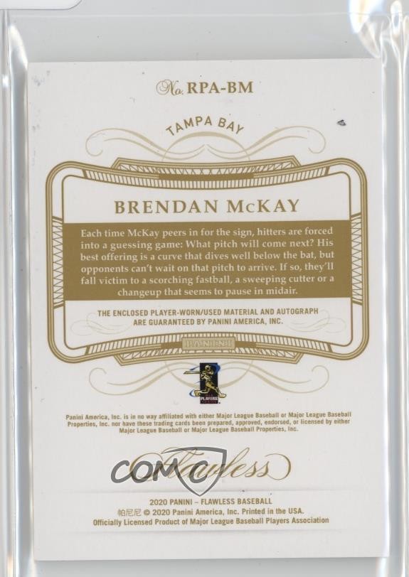 2020 Panini Flawless Sapphire 9/15 Brendan McKay RPA Rookie Patch Auto RC view 2