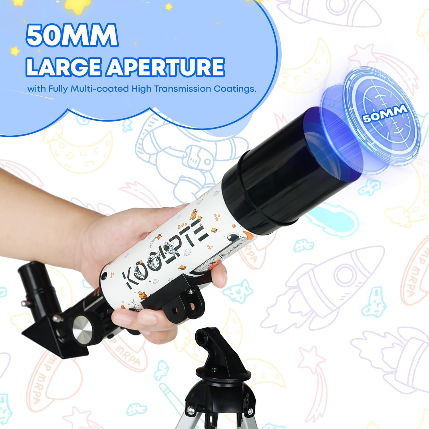 Kids Telescope for Astronomy Beginners – 50mm Portable Refractor Telescope wi...