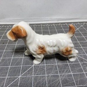 Vintage wire fox terrier bone china dog figurine 6x4x2 scottish standing spots