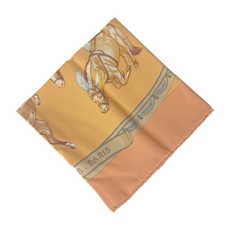 Hermes En Piste Orange Silk Scarf Carre 90 Large Women's US Size