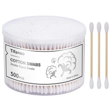 tifanso 500 Count Cotton Swabs, Natural Double Round Strong Wooden Cotton Tip...