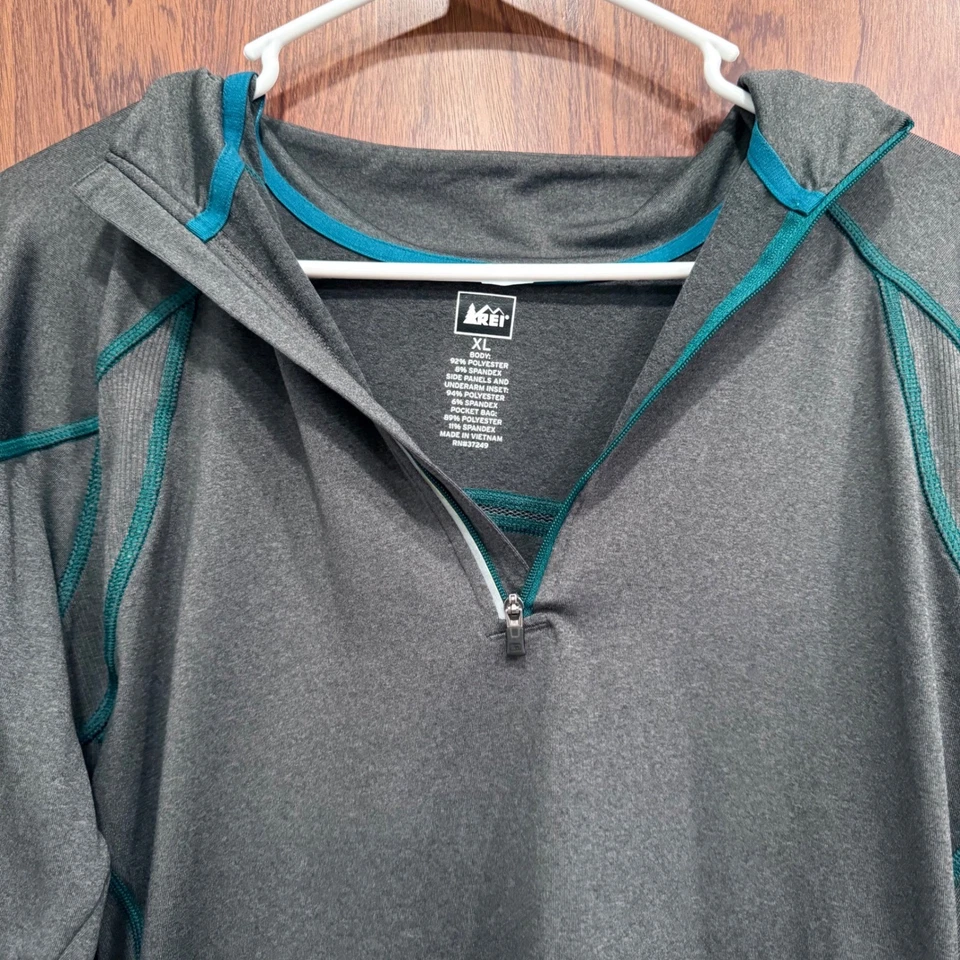 REI Co-op Active Pullover 1/4 Zip Hoodie Thumb Holes Running Top XL - Image 2 of 4