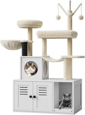 Modern 2-in-1 Cat Tree with Hidden Litter Box, Multi-Level Condo Hammock NEW