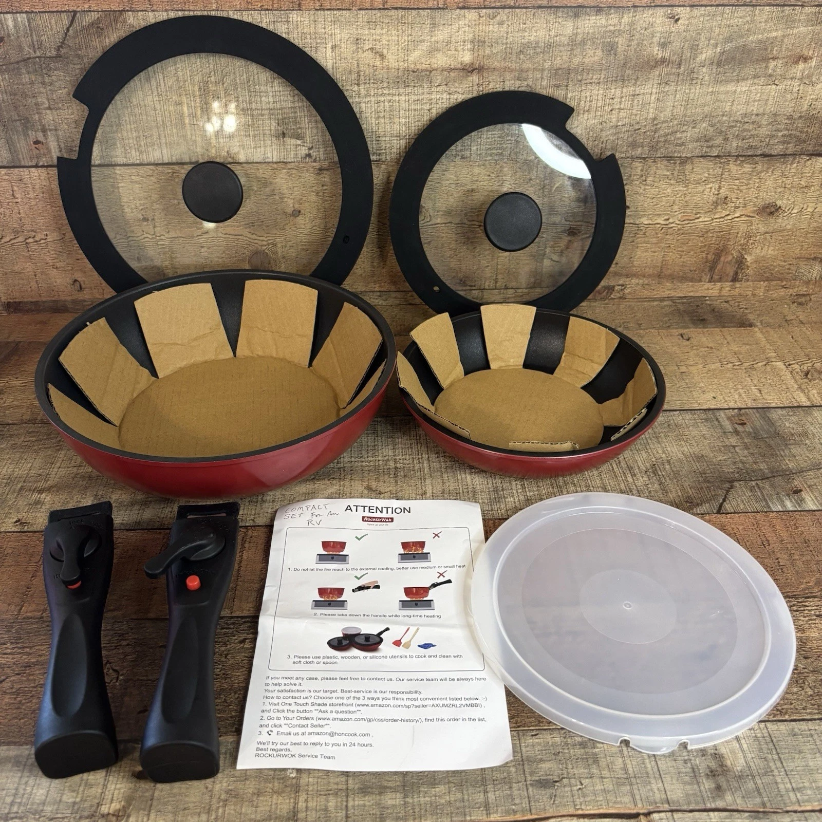 RV Cookware 7 Piece Set Red Removable Handles RockUrWok