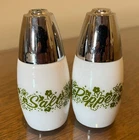 Vintage MCM Gemco Green Crazy Daisy Salt and Pepper Shakers - Pyrex Corelle