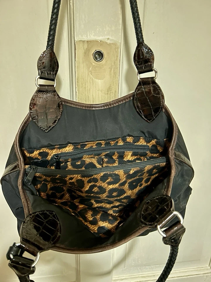 Brighton 手提包 单肩包 黑色 磁性闭合 棕色皮革装饰 — 第 4/4 张图片