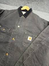 Vintage Carhartt Blanket Lined Chore Jacket Mens CB115 Black USA Made 50 Tall