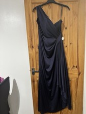 BNWT Chi Chi London Navy Satin One Shoulder Maxi Dress Size 12