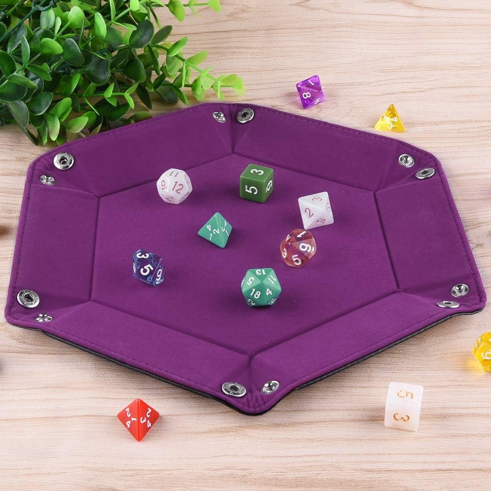 SIQUK Double Sided Dice Tray, Folding Hexagon PU Leather and Dark Violet 