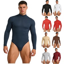 Mens Mock Neck Long Sleeve Leotard Jumpsuit Rompers Athletic Workout Bodysuit