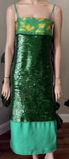Zara SS24 Limited Edition Green Sequin Dress Floral Top 11% Silk Sz S NWT