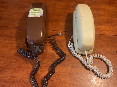 2 Vtg   Push Button Touch Desk Wall Mount Telephones  Beige & Brown 1 Western el