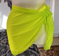 Sarong Sheer Pool Beach Swim Cover Up Wrap Around Tie Side Neon Yellow Skirt L
