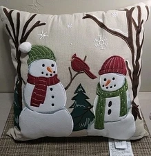 Christmas Snowman Pillow Cardinal Bird 16"×16" Winter Holidays St.NicholasSquare