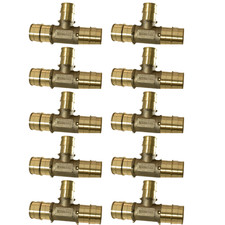 10 Pack XFITTING 1" x 1" x 3/4" PEX-A Tee, Expansion Tee, Lead Free Brass