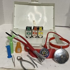 Vintage Doctor Kit Blue Box Toys Hong Kong Plastic Set Microscope Stethoscope