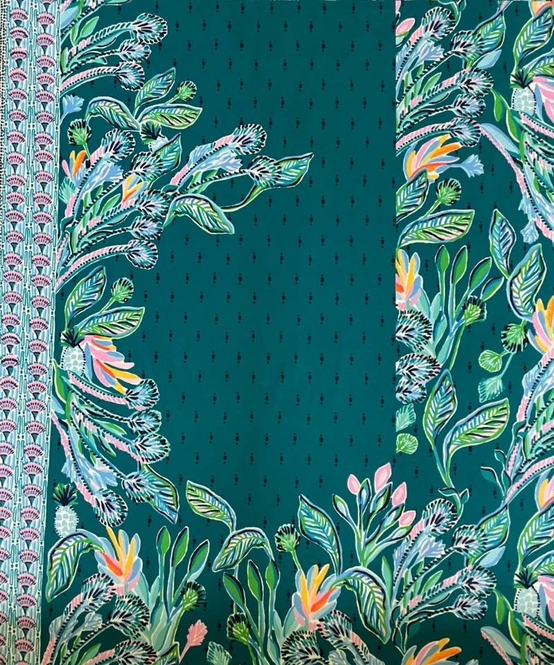 Floristería de lluvia Lilly Pulitzer poliéster Valencia verde azulado ingeniería 1,63 yardas (59 ̈x60 ̈) Foto 4 de 4