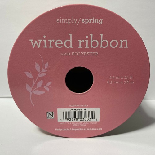 Simply Spring Wired Ribbon Stripe Pink White Green Yellow Tan 2.5" 25' Craft Bow - Picture 9 of 11