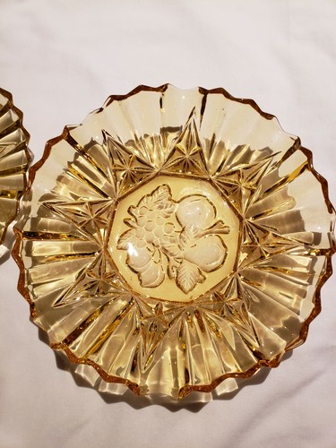 Federal Glass Co. Pioneer Pattern Amber/Yellow Ruffled Bowl & Plate Fruit Motif - Picture 5 of 5