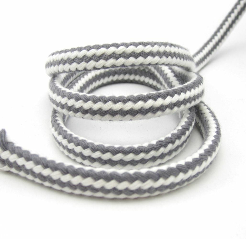 Baumwollkordel 8mm grau-creme, geflochtene Kordel, Hoodie, nähen, 1 meter