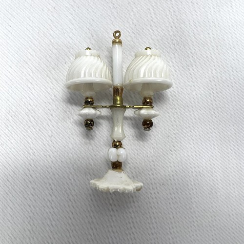 Lot Dollhouse Double Light Student Lamp Gold Tone White Shade & Hurricane Candle - Picture 4 of 6