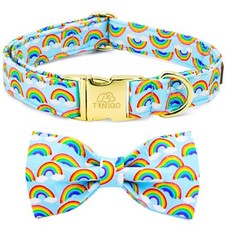 Pride Dog Collar with Rainbow Bow Tie for LGBTQ Metal Buckle Pet Collar Adjus...