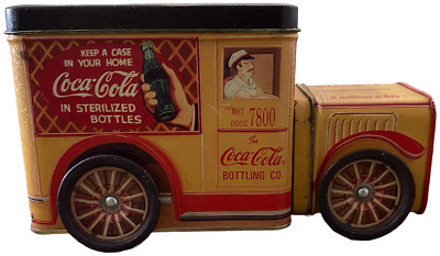 Coca Cola Delivery Toy Truck  Tin Storage Container 1996 - Metal Moving Wheels