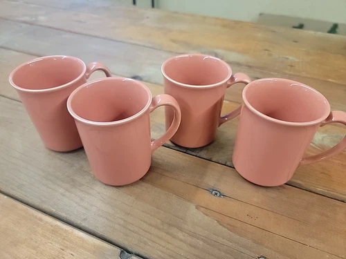 4 Corning Ware Pink/Coral/Salmon Coffee Cups/Mug USA Made Vintage 8oz Excellent