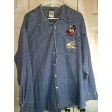Vintage Warner Bros Denim Shirt Taz Embroidered Pocket Button Up Men's XXL