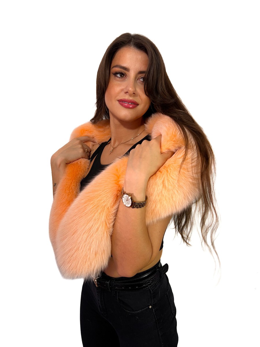 Arctic Fox Fur Stole 55' (140cm) Peach Color Saga Fur Big Scarf