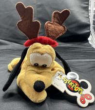 Disney Mouseketoys Pluto Christmas Reindeer Antlers 9 In Plush Bean Bag Toy