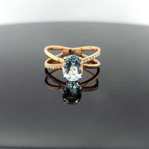 LALI Jewels 14k Rose Gold Diamond & Aquamarine Crisscross Statement Ring $1400 - Picture 17 of 17