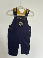 Baby Boy Dark Blue Yellow Overall Romper Vintage Original Style Embroidered