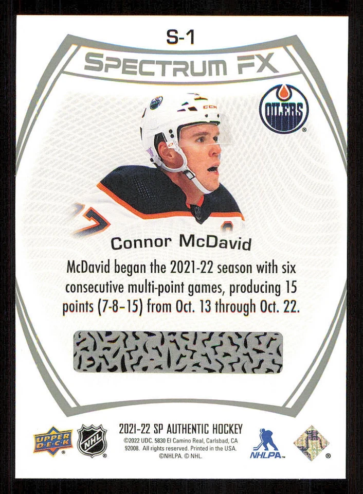 2021-22 SP Authentic Spectrum FX #S1 Connor McDavid - Image 2 of 2