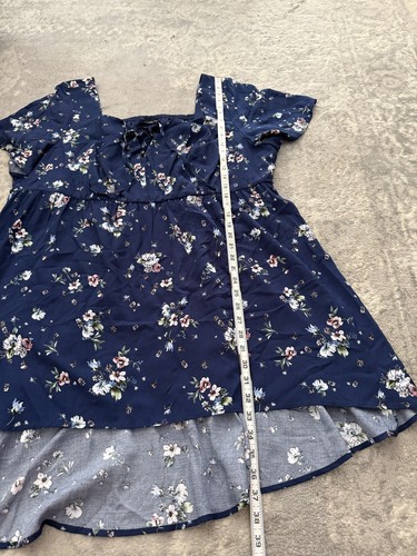 TORRID Plus Size 3 3X Babydoll Challis Lace Up Hi Low top Tunic Blue Floral BOHO - Picture 4 of 9