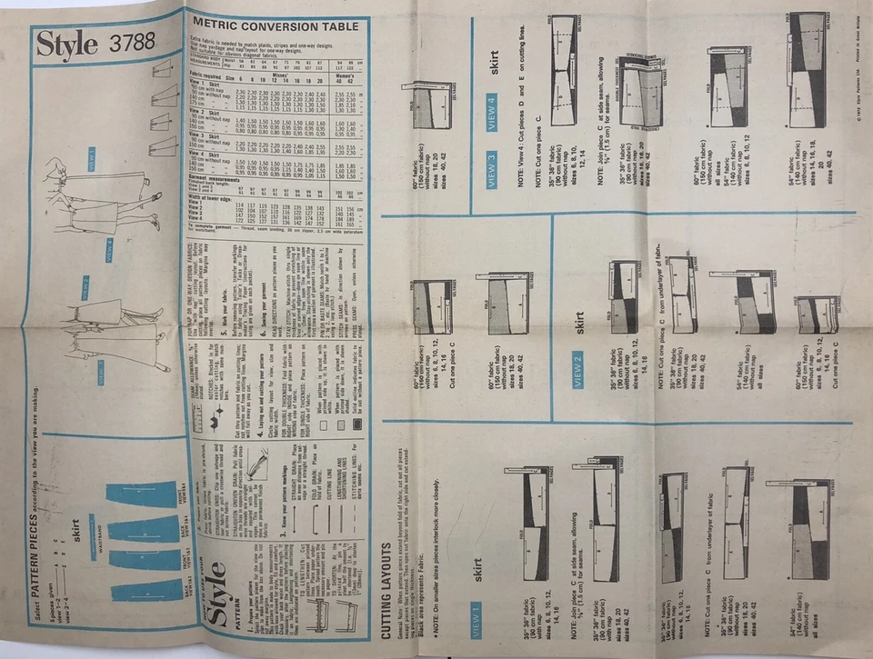 Uncut Vintage Sewing pattern Style 3788 Misses Set of Skirts Waist 30"circa 1972 - Image 4 of 4