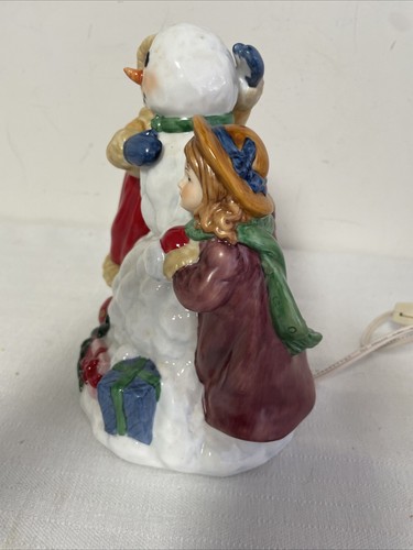 Vintage Christmas CeramicLight Up 2 Victorian Girls Building A Snowman 8x8” - Picture 7 of 12