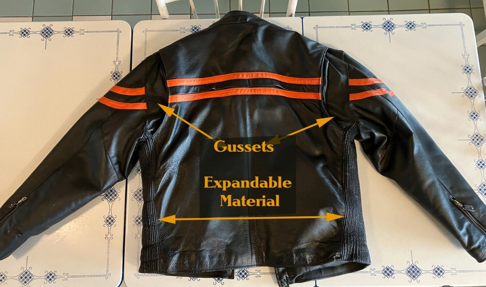 Vintage Mens Leather King  Racer Jacket / Black/Orange Stripes, + Features thumbnail 11