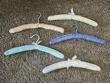 Lot Set of 5 Soft Padded Satin 15" / 16" Colorful Hangers Granny Made Hanger 48