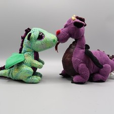 Ganz Webkinz Emperor Dragon Plush Purple  TY Cinder Green Dragon Couple Lot of