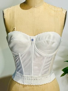 VTG 60'S CARNIVAL SMOOTH WHITE STRAPLESS BACKLESS LONGLINE PIN-UP BRA*36 B