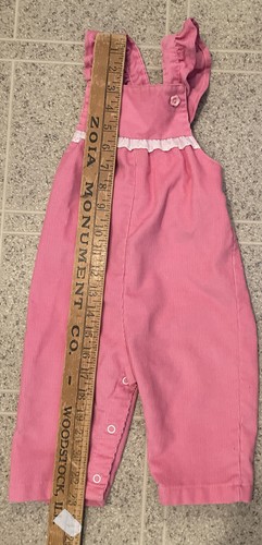VTG HEALTHTEX 12 Mo Ruffle Straps Pink W/Lace Accent Corduroy Overalls Romper - Picture 4 of 4