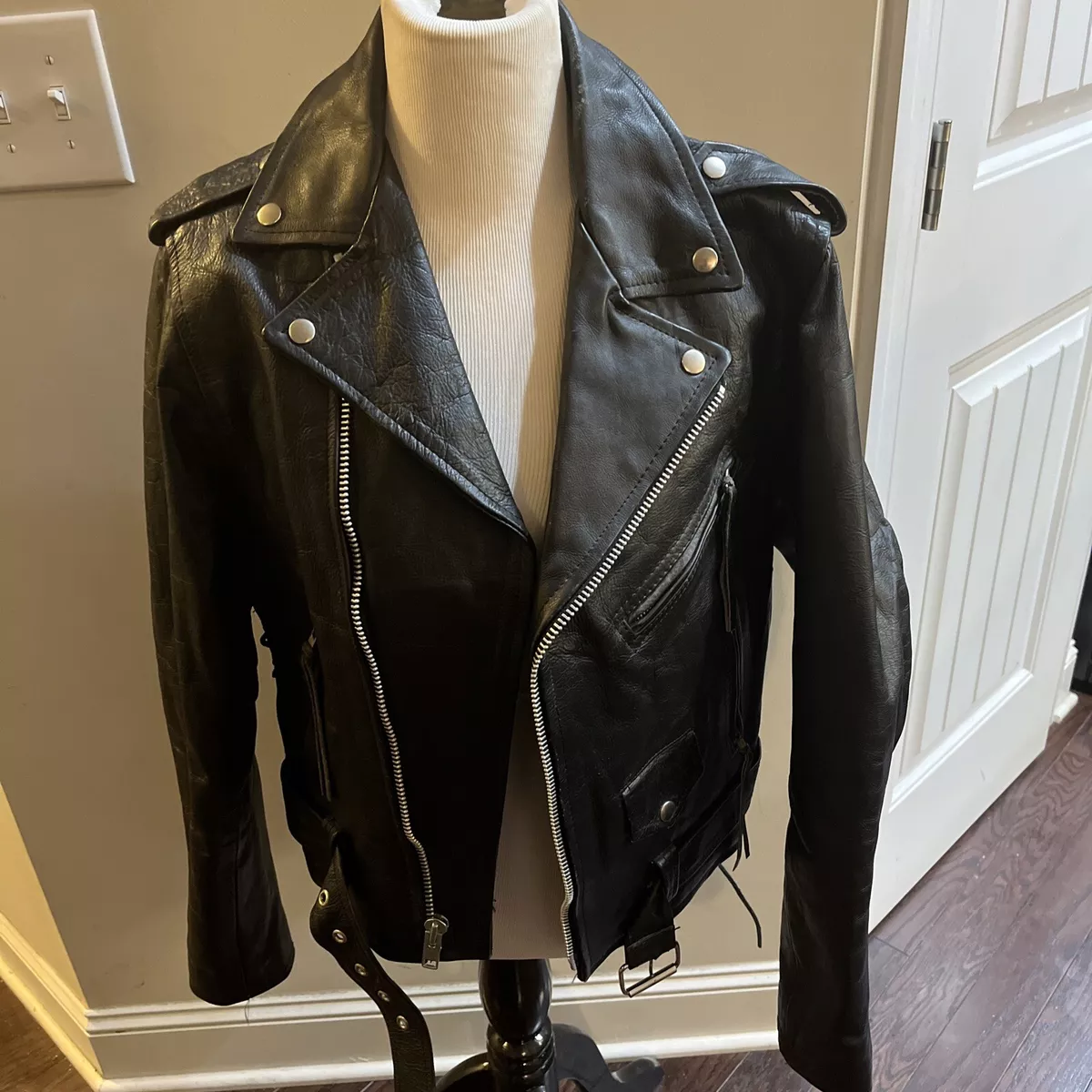 Manzoor Genuine Leather Motorcycle Jacket Vintage Size 42 Harley Davidson Biker